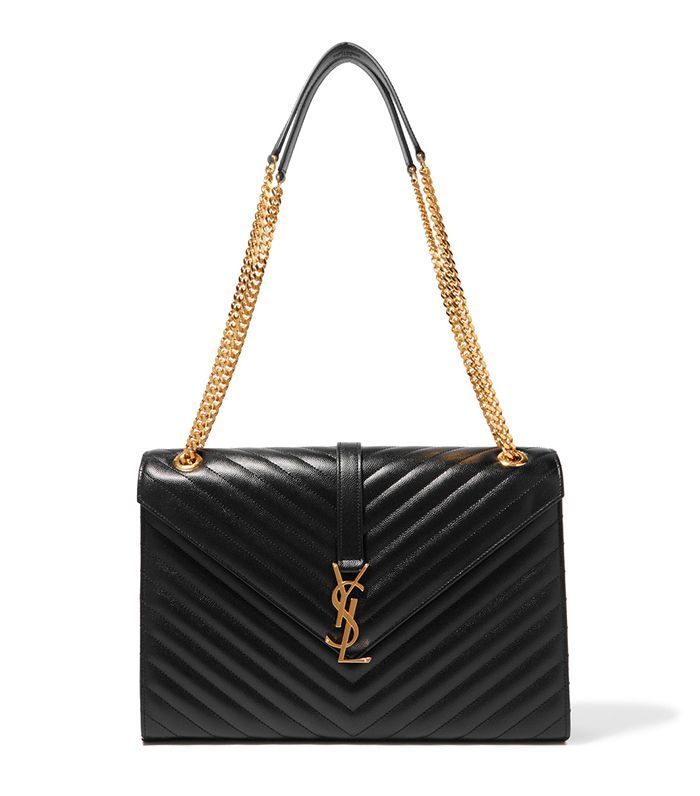 Luxury-Inspired Quilted Envelope Bag – Black & Gold (With Box)