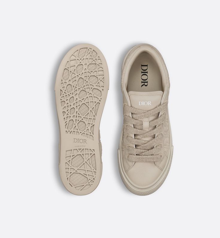 D1OR Beige Low-Top Sneakers – Oblique Design