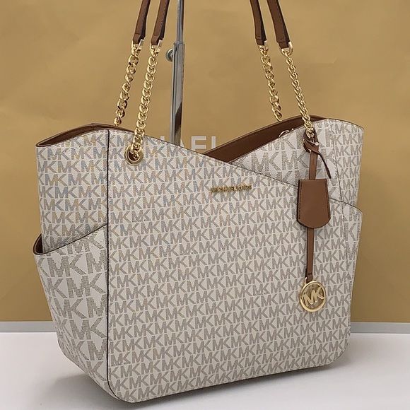 MK Luxury-Inspired Monogram Tote Bag – Cream & Brown Variants