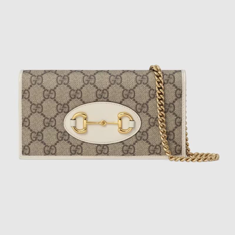 GG Horsebit Monogram Chain Bag – Beige & White