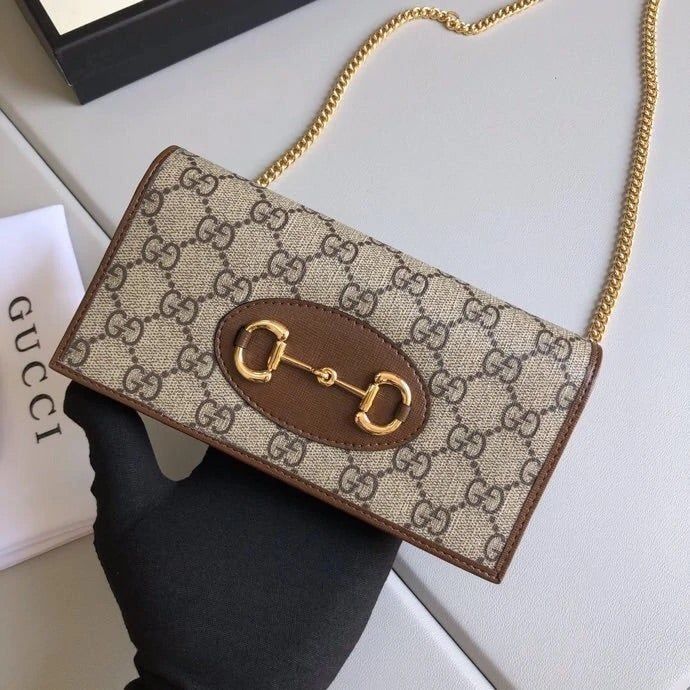 GG Horsebit Monogram Chain Bag – Beige & White