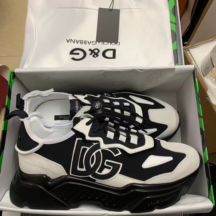 Luxury-Inspired Chunky DG Monogram Sneakers – Black & White