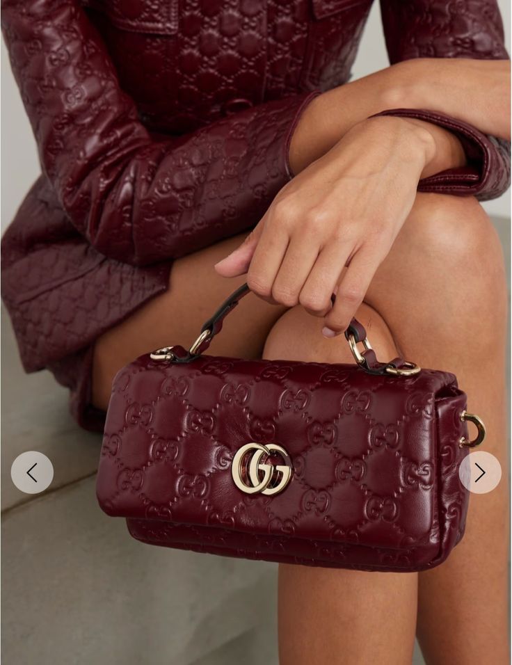 GG Burgundy Embossed Chain Shoulder Bag